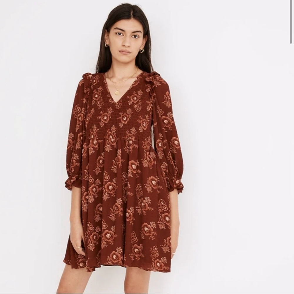 Madewell Lucie Smocked V Neck Dress